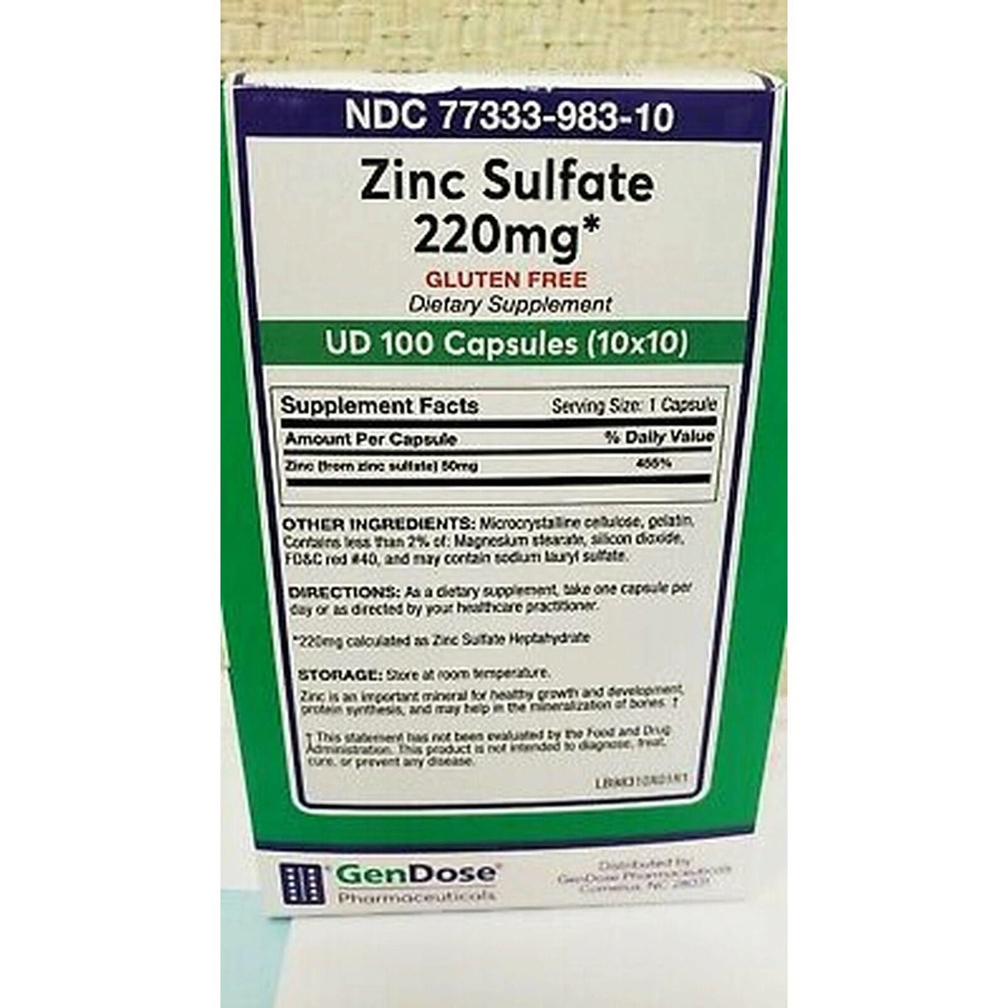 GenDose Pharmaceuticals Pharma Zinc Sulfate 220mg Capsules 100ct