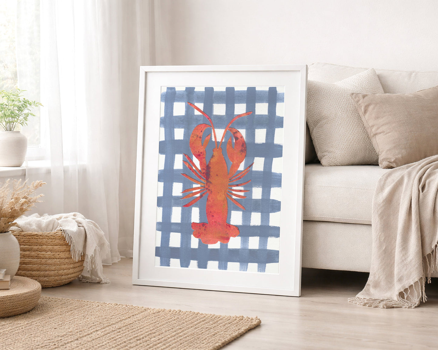 Lobster & Gingham Large Framed Print