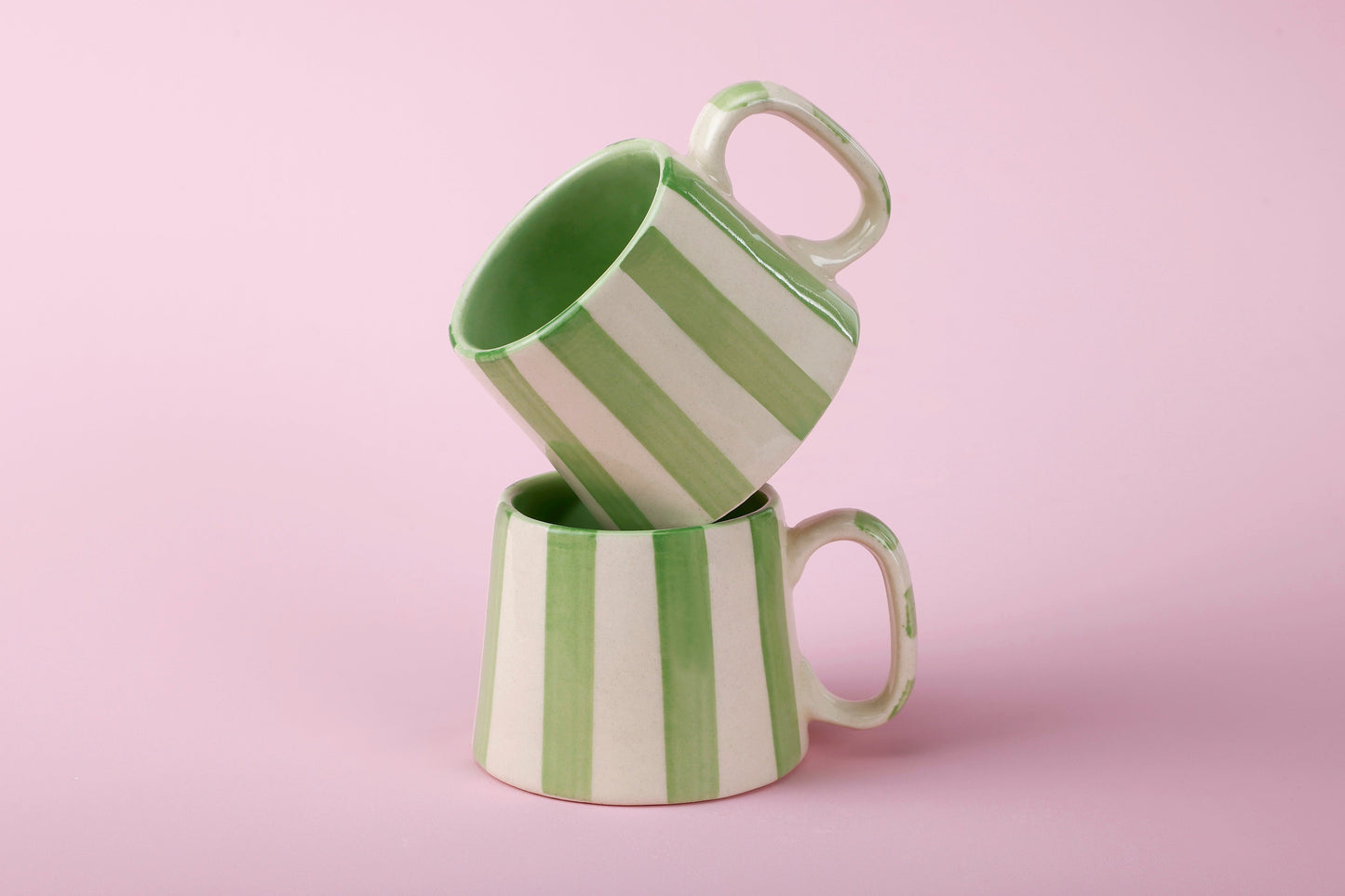 Ceramic Green Stripe Coffee cup - 3.5 x 2.5 Inches ( Set of 4 )