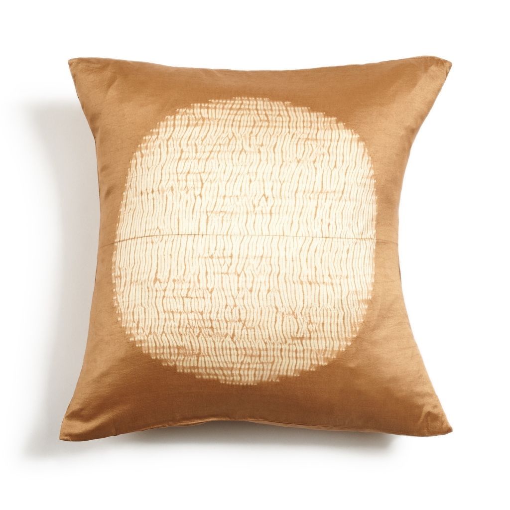 Shunya Gold Handcrafted Shibori Print Mulberry Silk Pillow