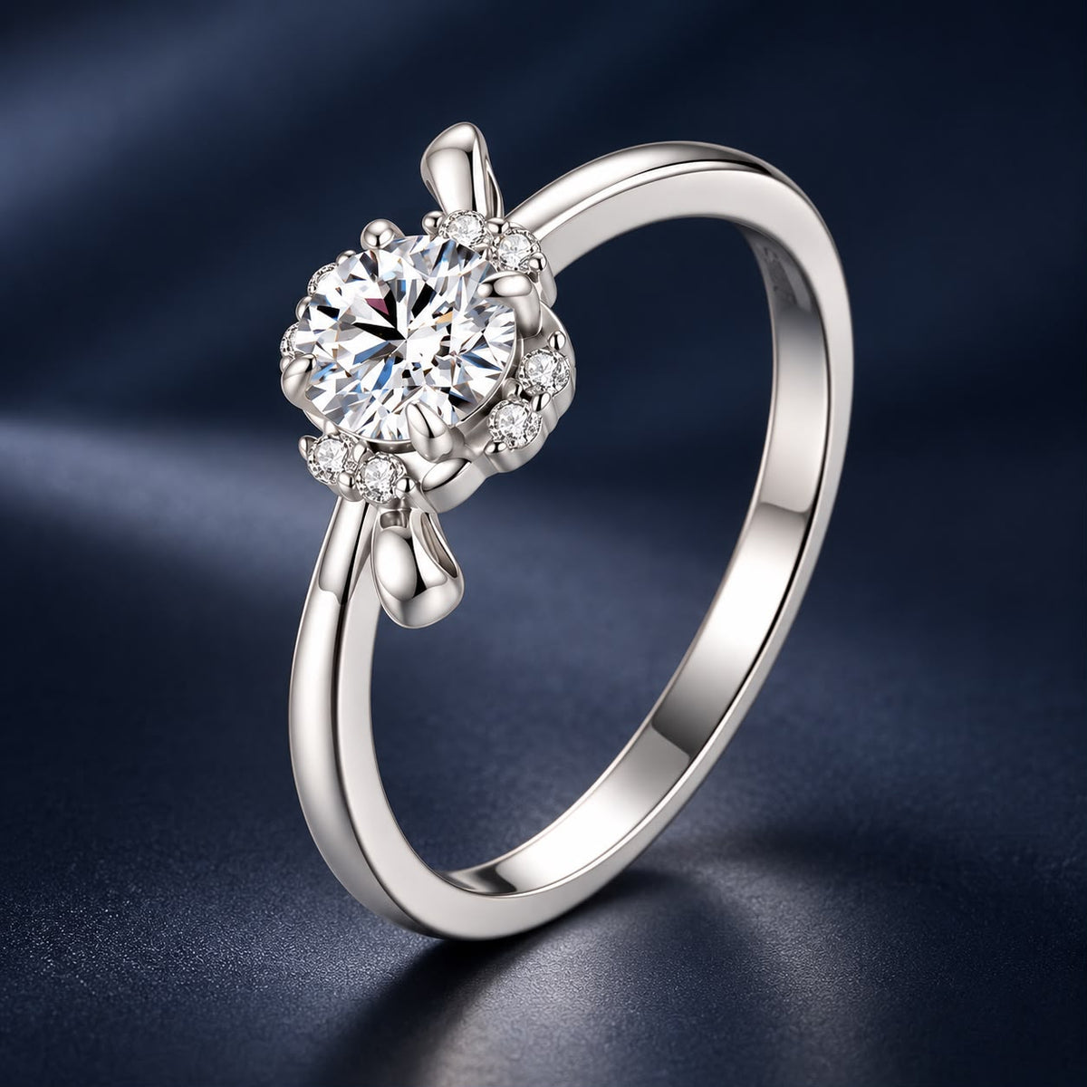 925 Sterling Silver White Gold Plated 0.5ct Moissanite Pavé CZ Size 6 Ring for Women