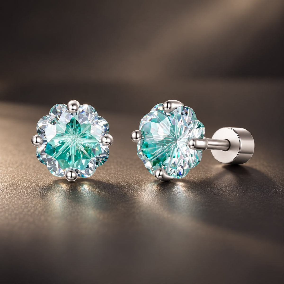 925 Sterling Silver White Gold Plated Transparent Glass 0.8x1.0cm Earrings for Women