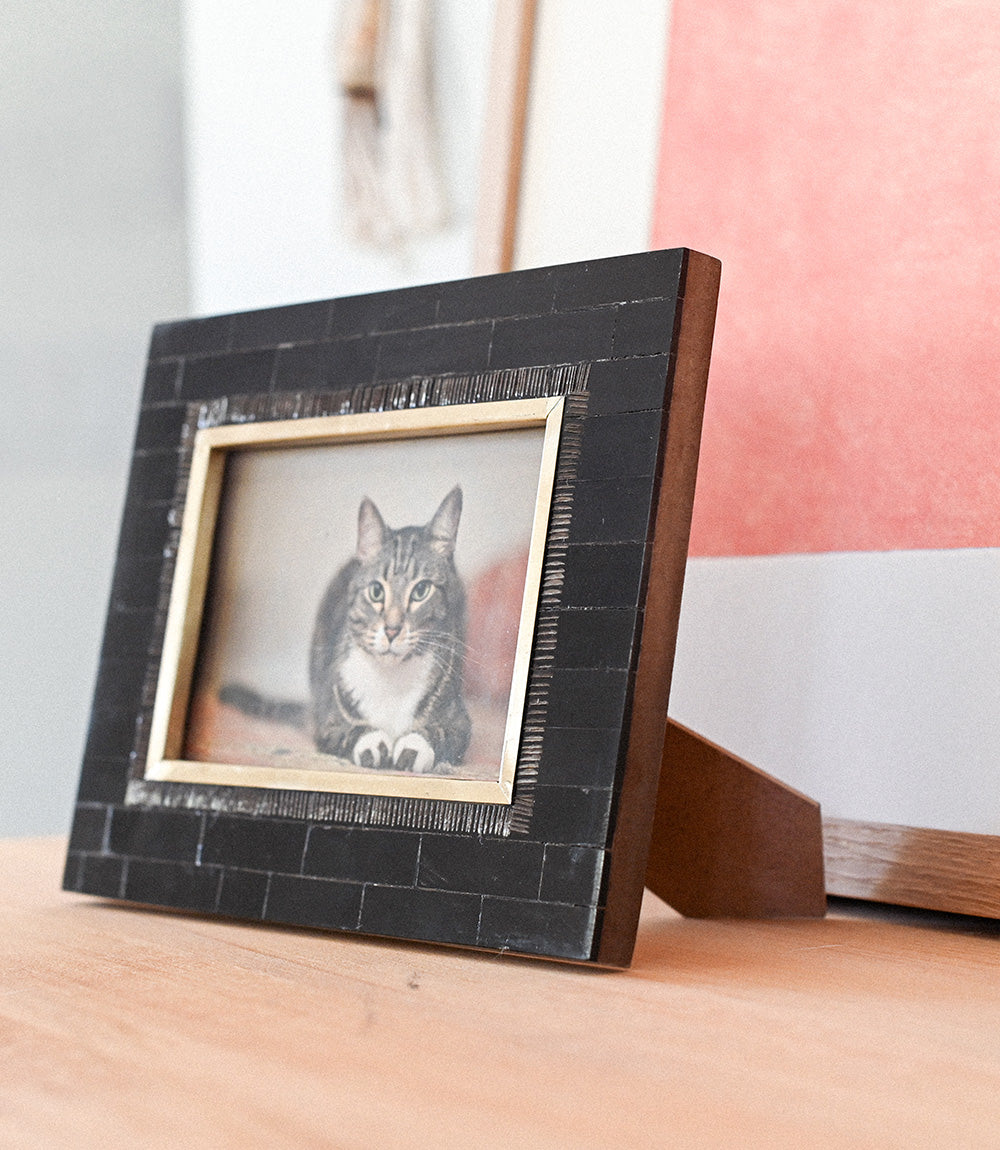 Andhera 4x6 Black Picture Frame - Hand Carved Horn, Brass Inlay - Osadia Concept Store