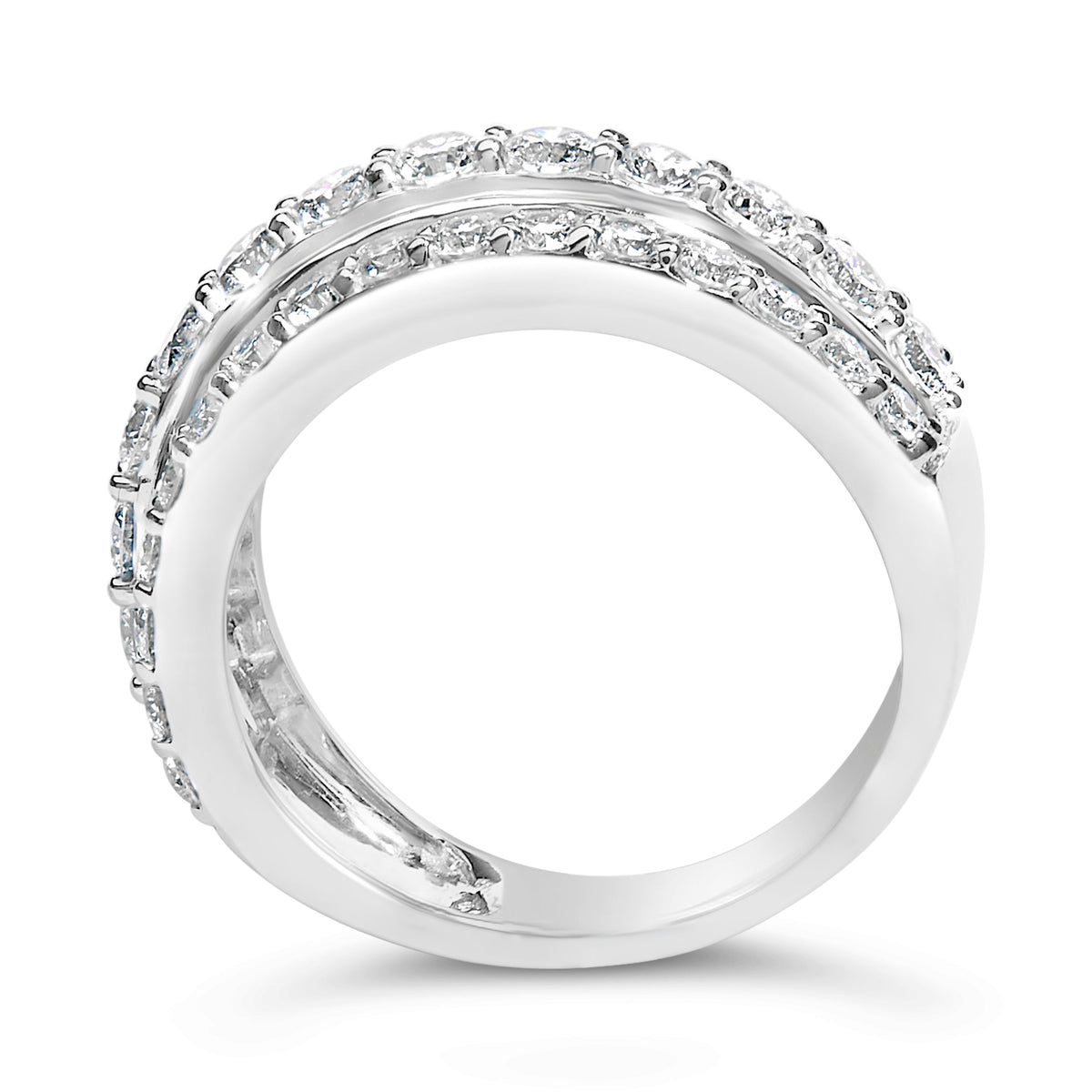 .925 Sterling Silver 2.0 Cttw Lab Grown Diamond 3 Row Band Ring (F-G Color, VS1-VS2 Clarity) - Ring Size 7