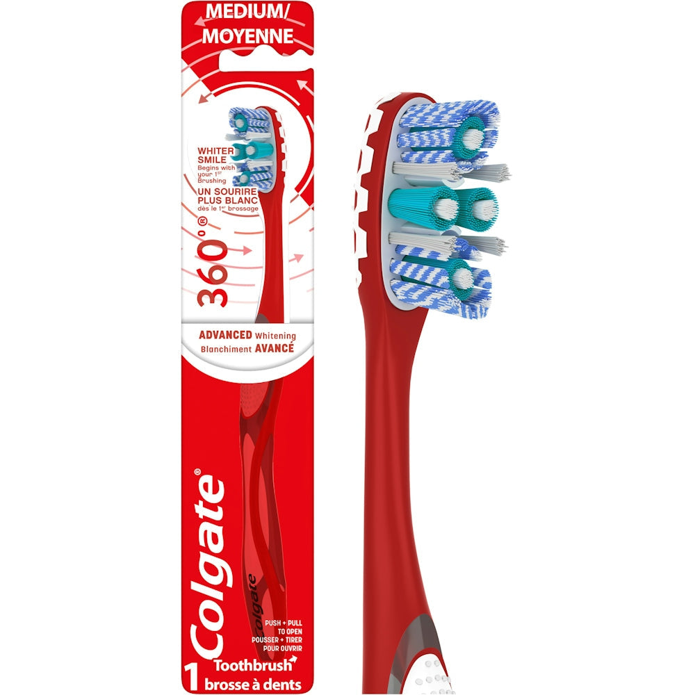 Colgate 360 Advanced Optic White Toothbrush, Medium Bristle Adult