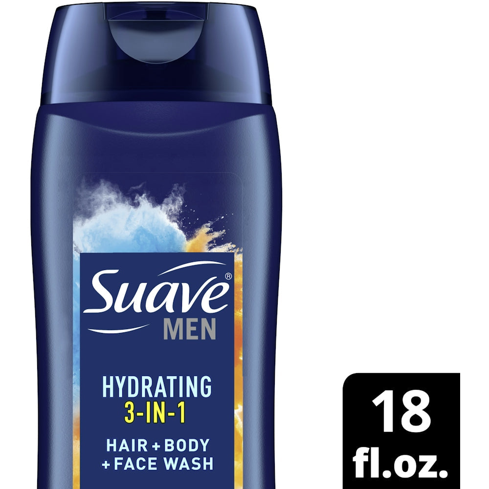 Suave Men Hair + Body + Face Wash, Citrus & Musk, Hydrating, 3 In 1 18 Fl Oz