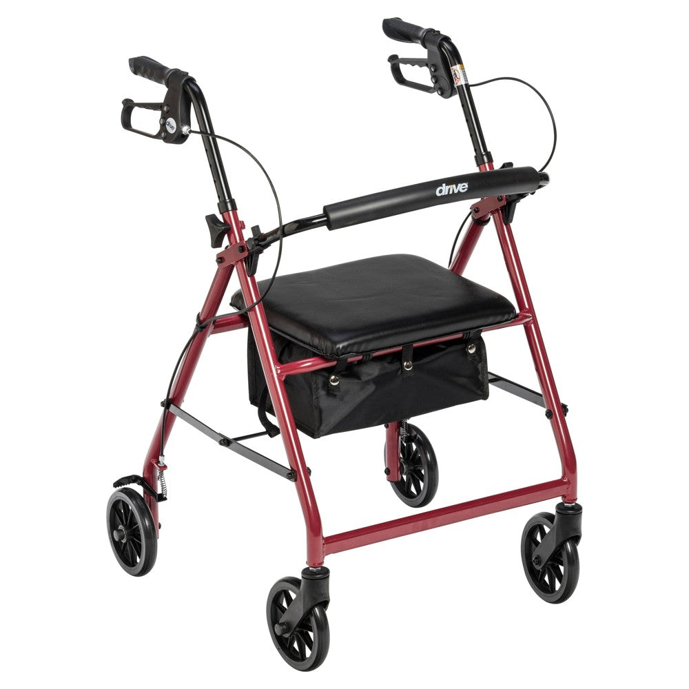 Drive Medical Walker Rollator With 6" Wheels, Fold Up Removable Back Support And Padded Seat, Red