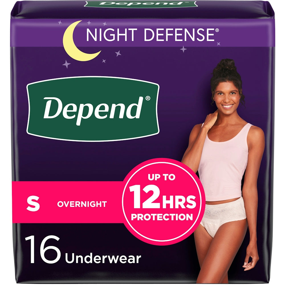 Depend Night Defense Adult Incontinence Underwear For Women, Disposable, Overnight, Small, Blush