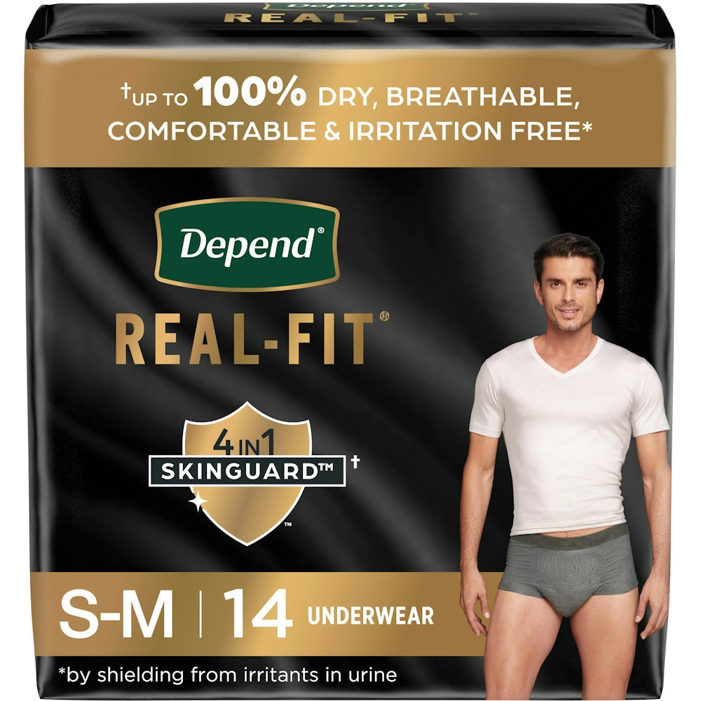 Depend Real Fit Incontinence Underwear For Men, Disposable, Maximum Absorbency, Small/Medium, Grey