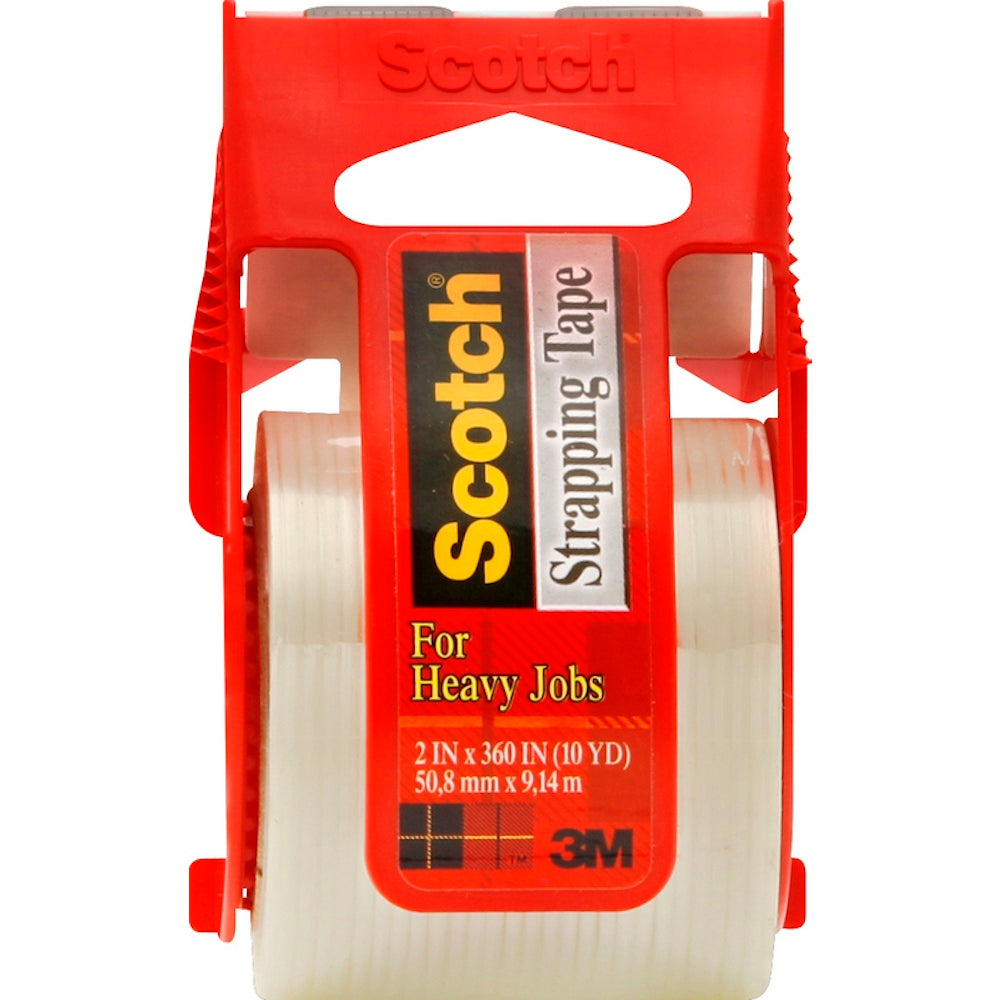 Scotch Reinforced Strength Shipping And Strapping Tape In Dispenser, 1.5" Core, 1.88" X 10 Yds, Clear MMM50