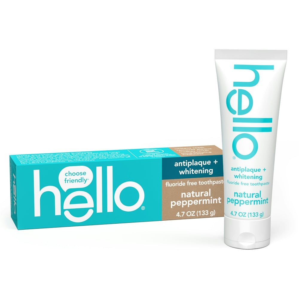 Hello Antiplaque And Whitening Fluoride Free Toothpaste, Natural Peppermint, 4.7 Ounce