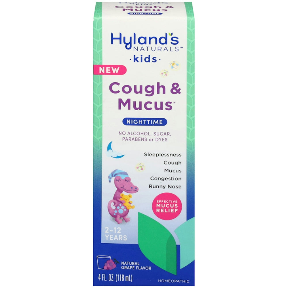 Hyland's Naturals Cough & Mucus, Nighttime, Natural Grape Flavor, Kids