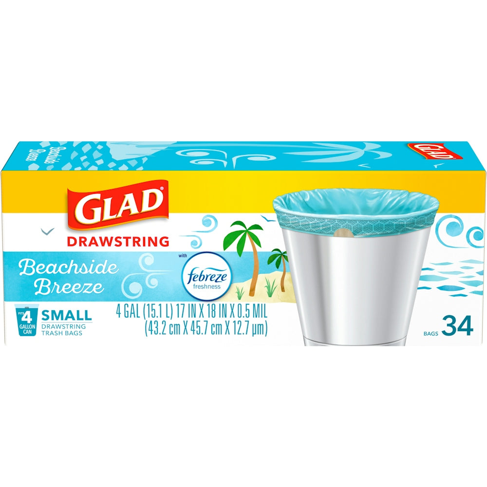 Glad Small Drawstring Trash Bags - Beachside Breeze - 4 Gallon
