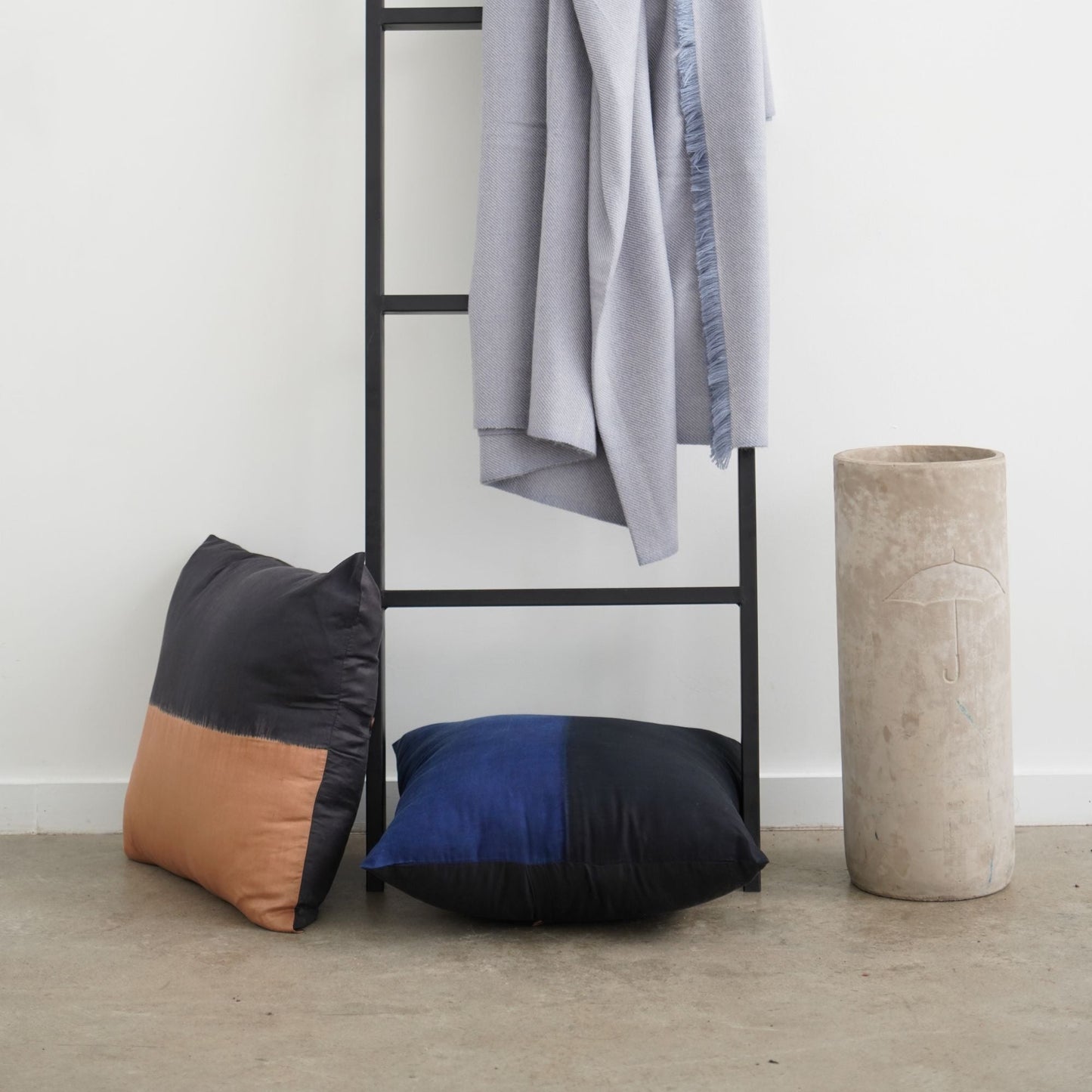 Aakar Mor Black & Indigo Color Block Mulberry Silk Pillow