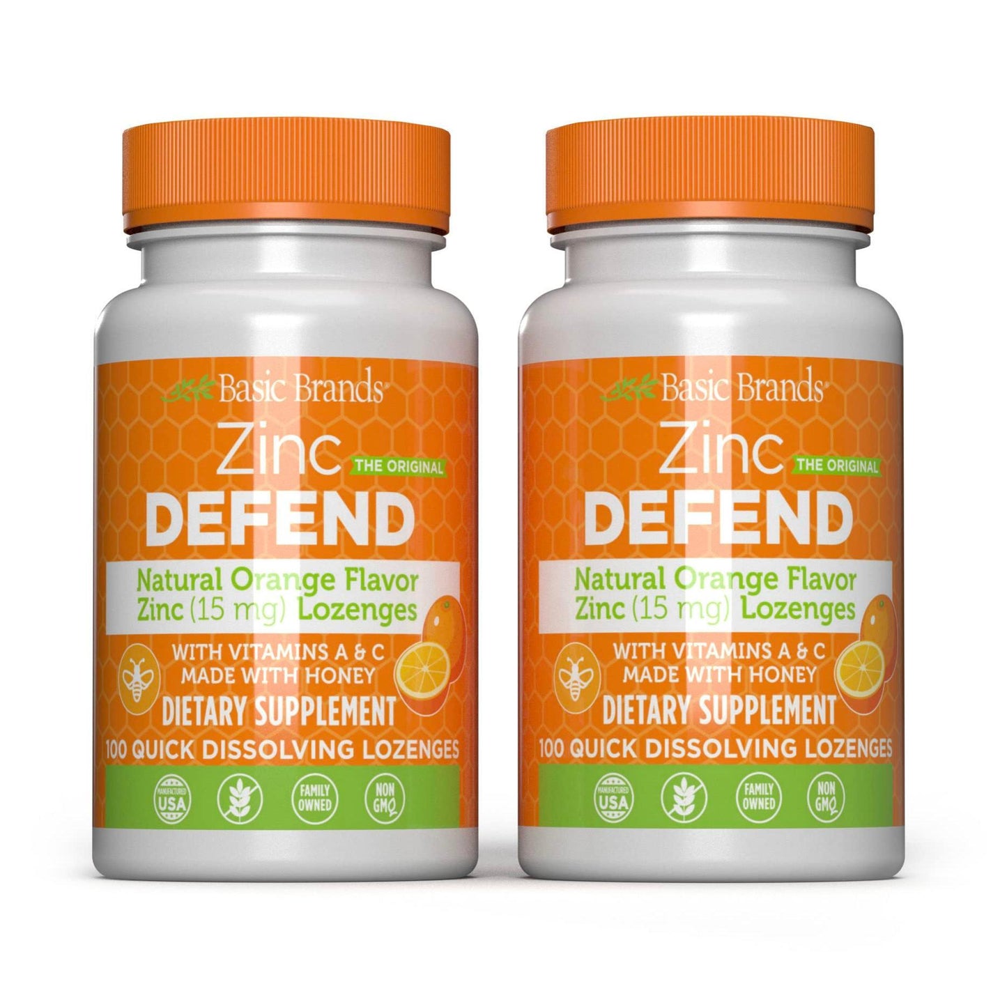 Basic Organics Brands Zinc Lozenges, 100 Count, Orange