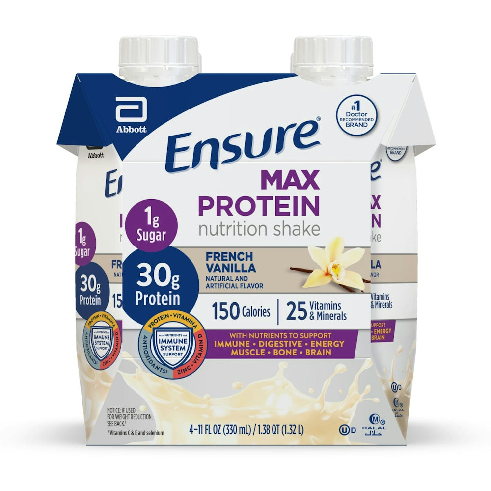 Ensure Max Protein Nutrition Shake, French Vanilla, 4 Pack 11 Fl Oz