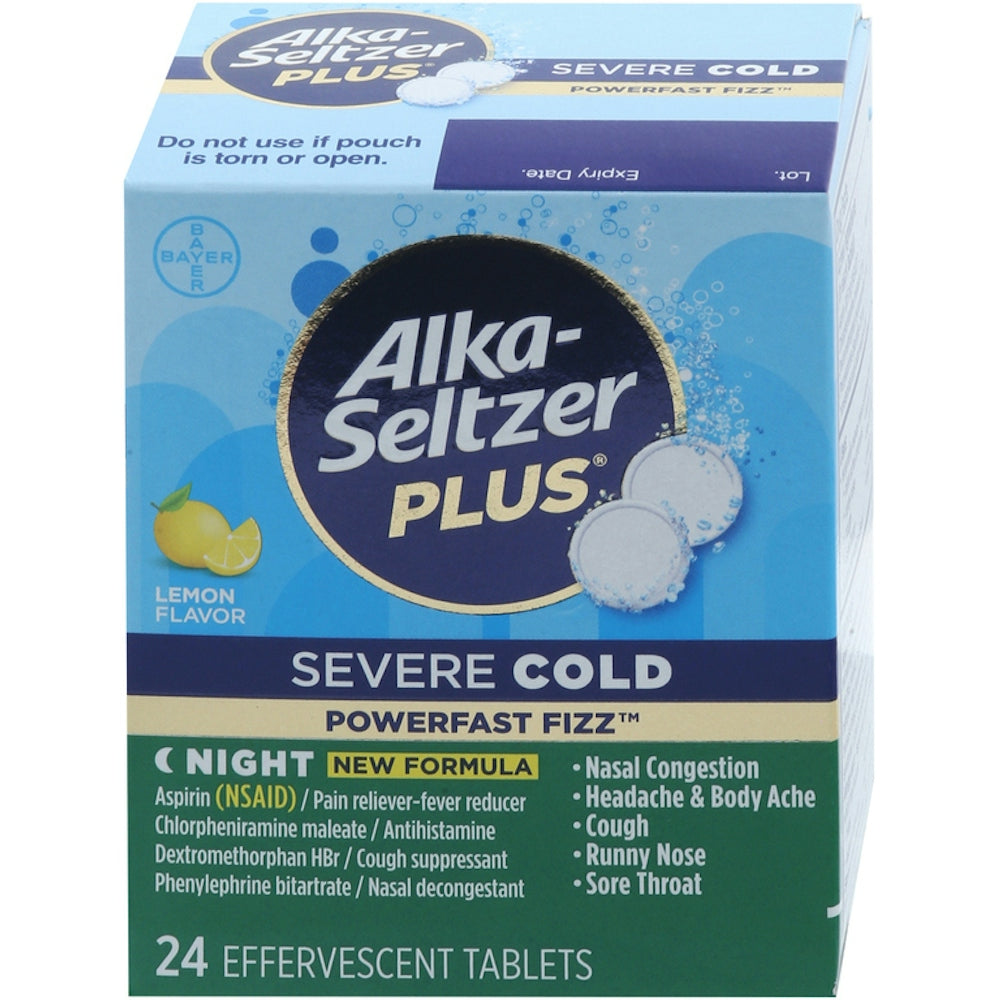 Alka-Seltzer Plus Severe Cold, Night, Effervescent Tablets, Lemon Flavor
