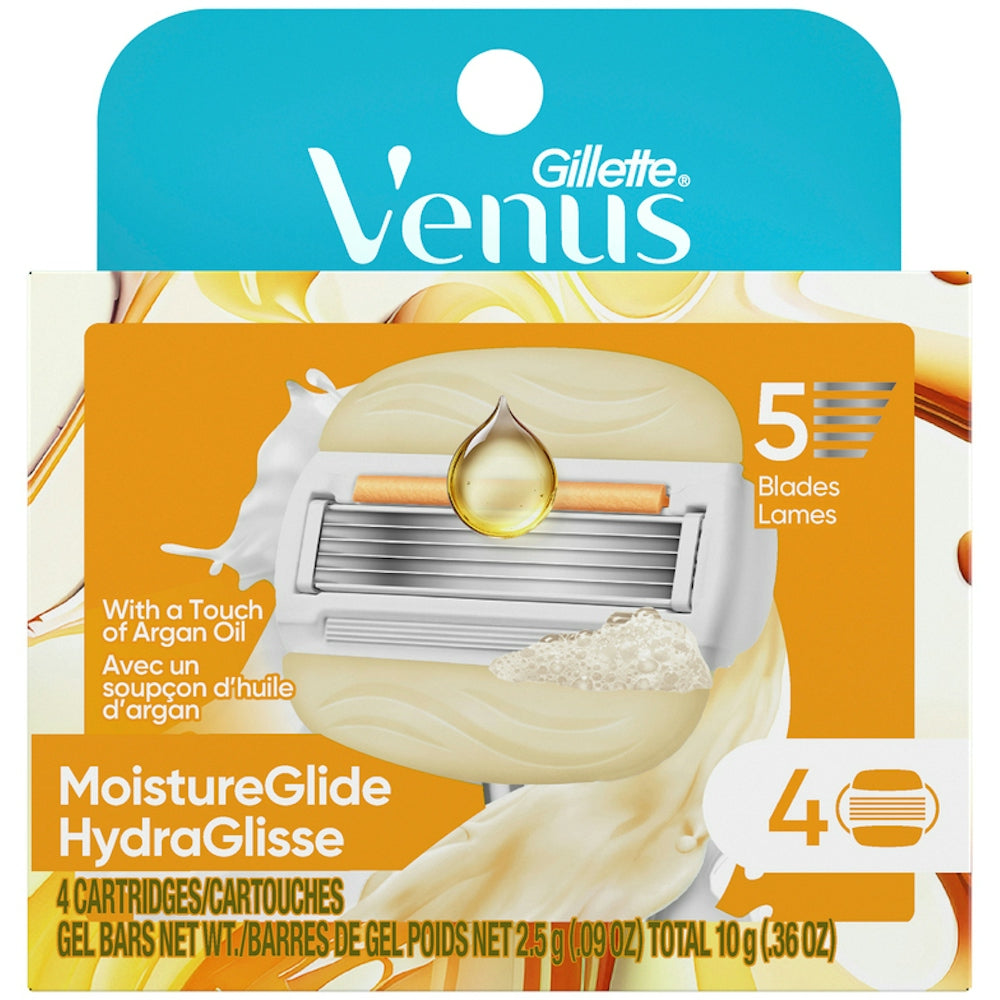 Gillette Venus MoistureGlide Women's Razor Blades, With Built-in Shave Gel Bars