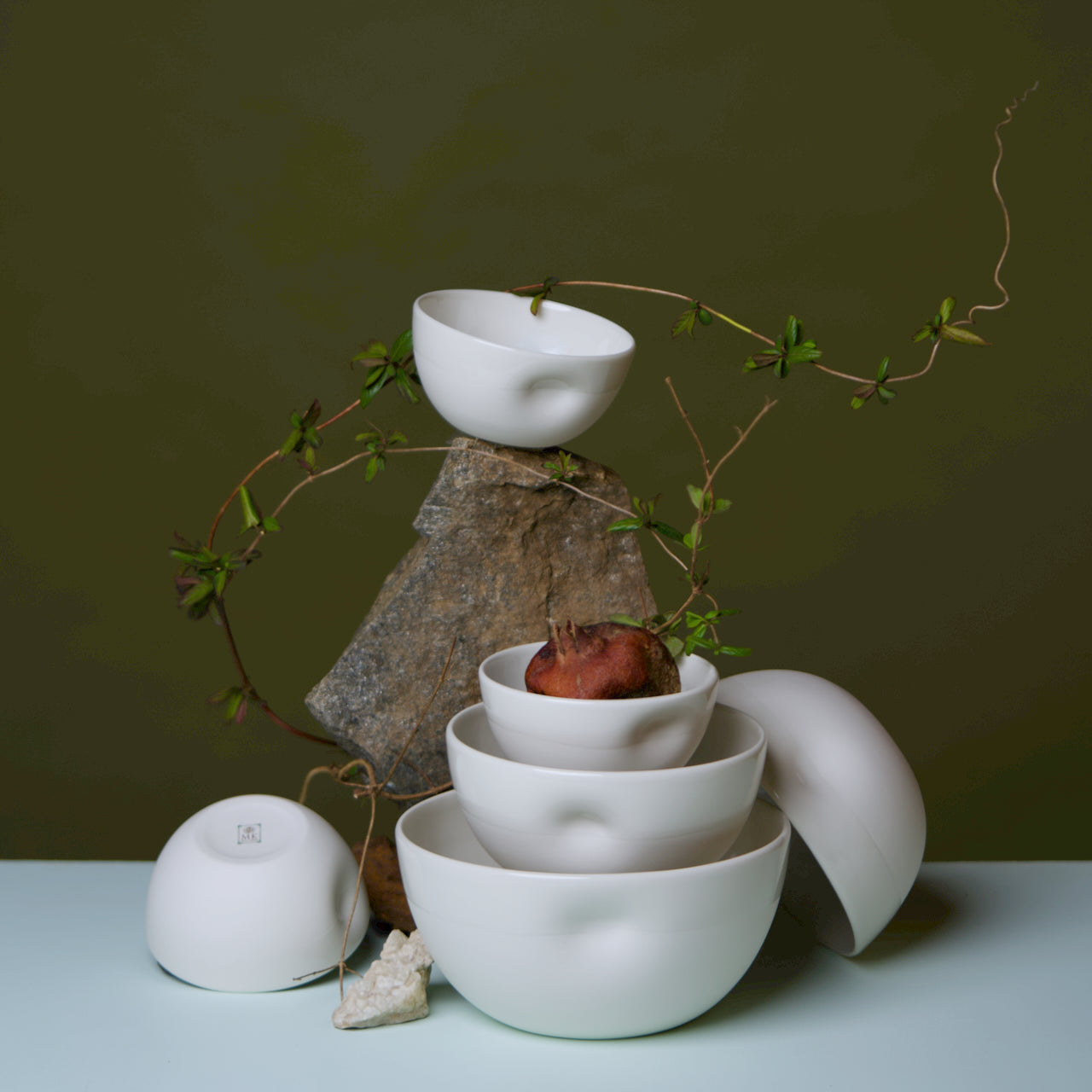 Unique Series Thumb Print Porcelain Bowl - bisque
