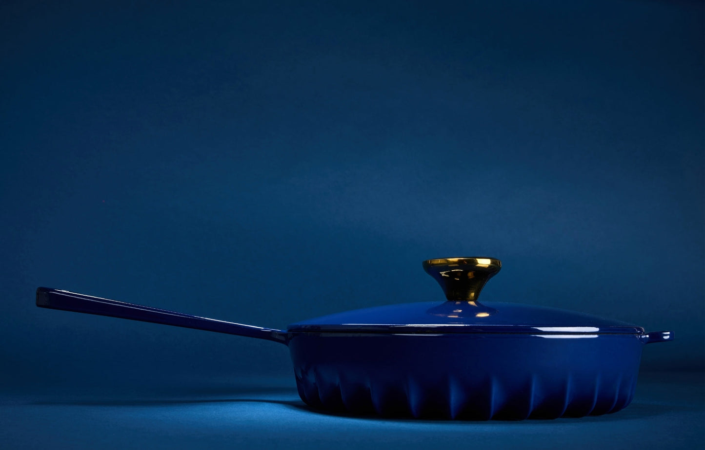 FIREUP Rapid Heat Enameled Cast Iron Oxford Blue Frying Pan with Lid, 10 In.