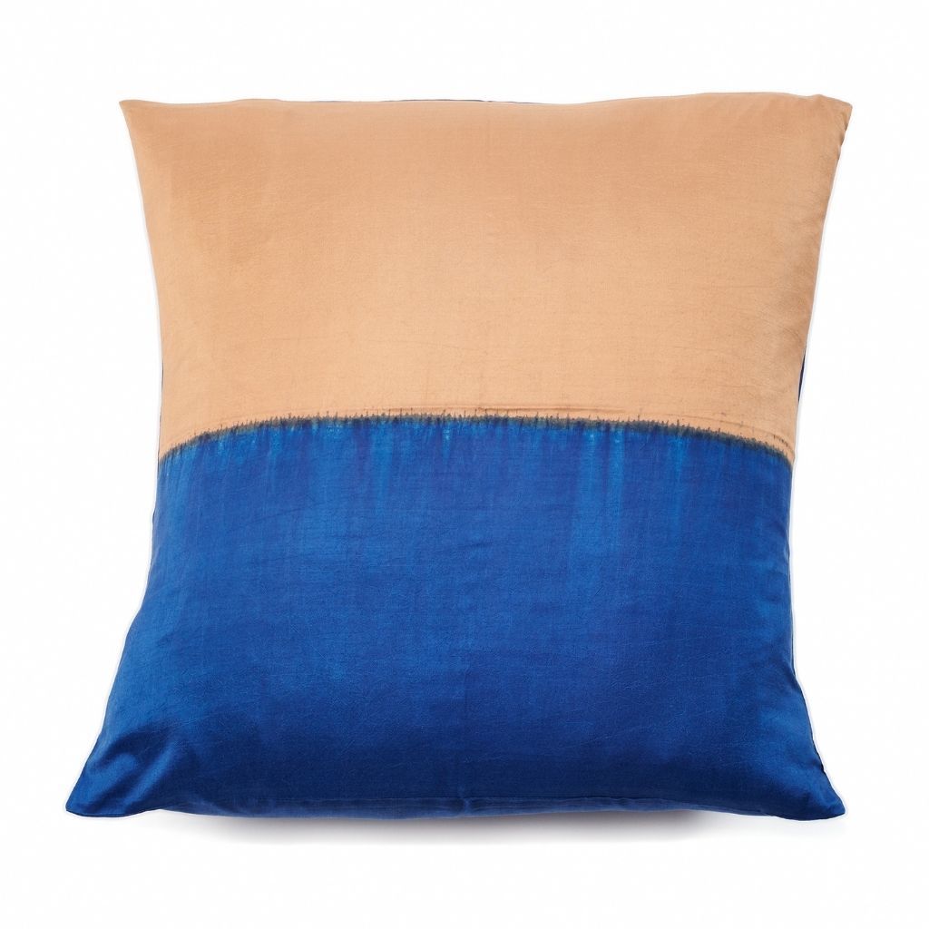 Aakar Indigo Gold Color Block Mulberry Silk Pillow