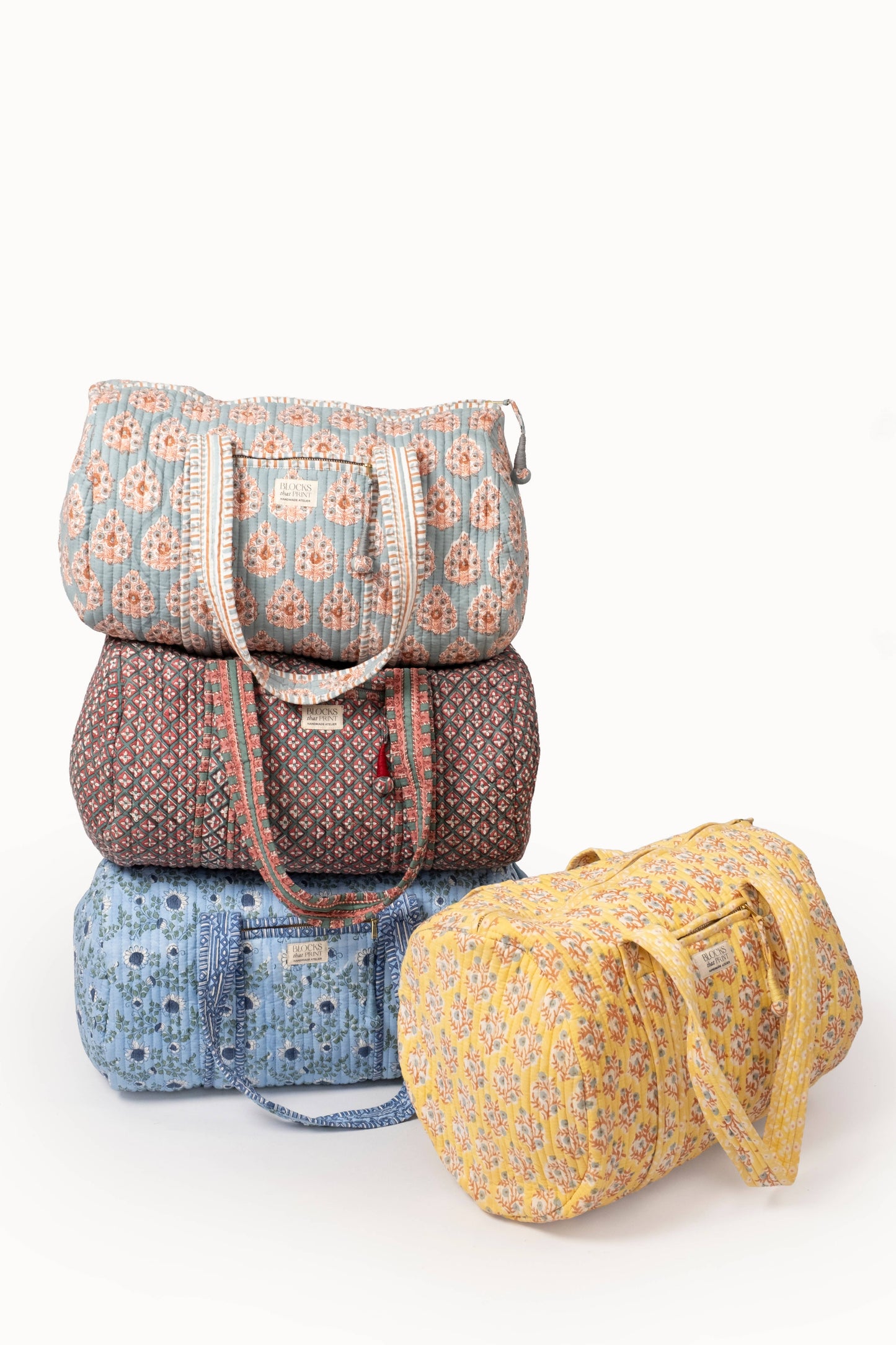 Parijat Ocean Blue Block Print Quilted Duffle Bag