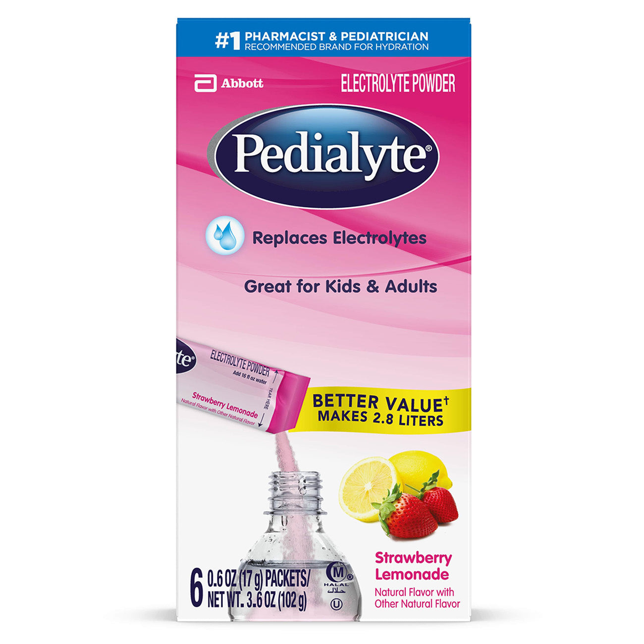 Pedialyte Strawberry Lemonade Electrolyte Powder 6-0.6 Oz Packets