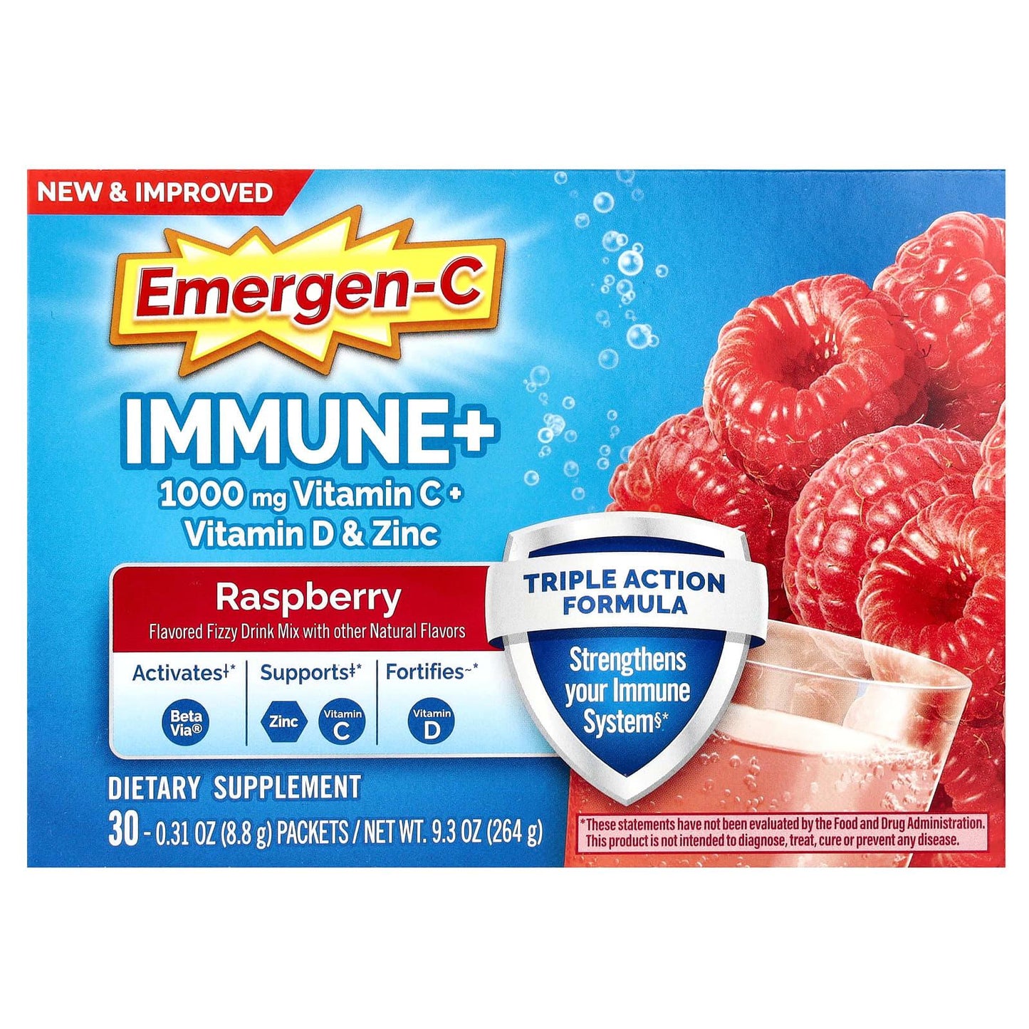Emergen-C Immune+ Triple Action Raspberry Immune Support Vitamin Powder