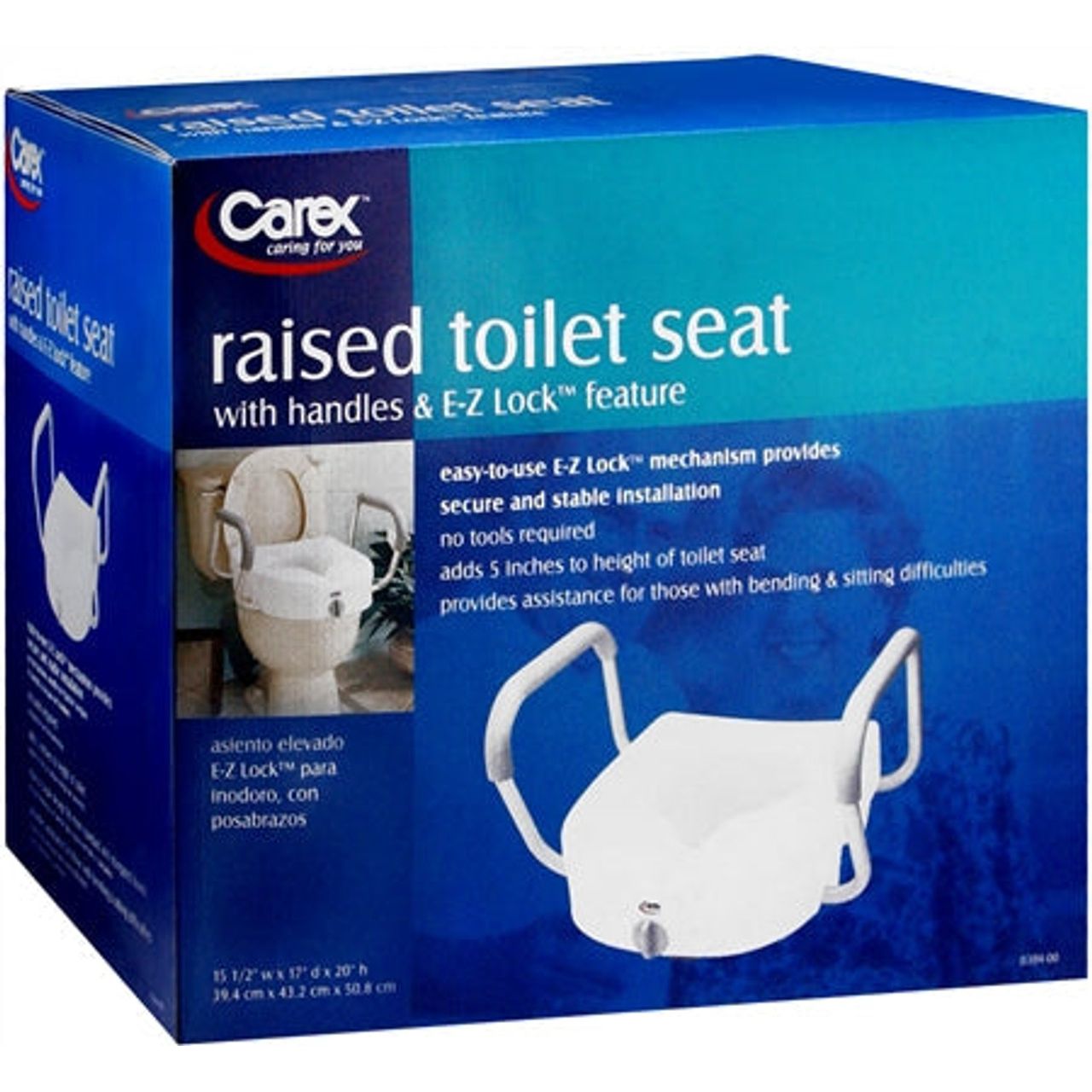 Carex E-Z Lock Raised Toilet Seat With Non-Adjustable Handles