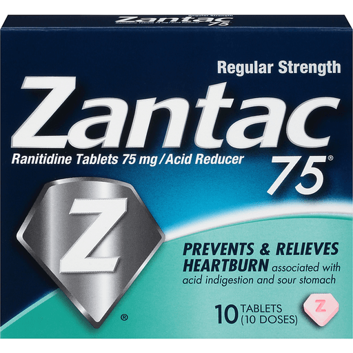 Zantac 75 Regular Strength Acid Reducer 75mg Tablets 10 Ct Box