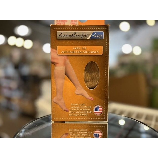 Loving Comfort Stockings Open Toe Anti Embolism 15 To 20 Mmhg Medium, Beige