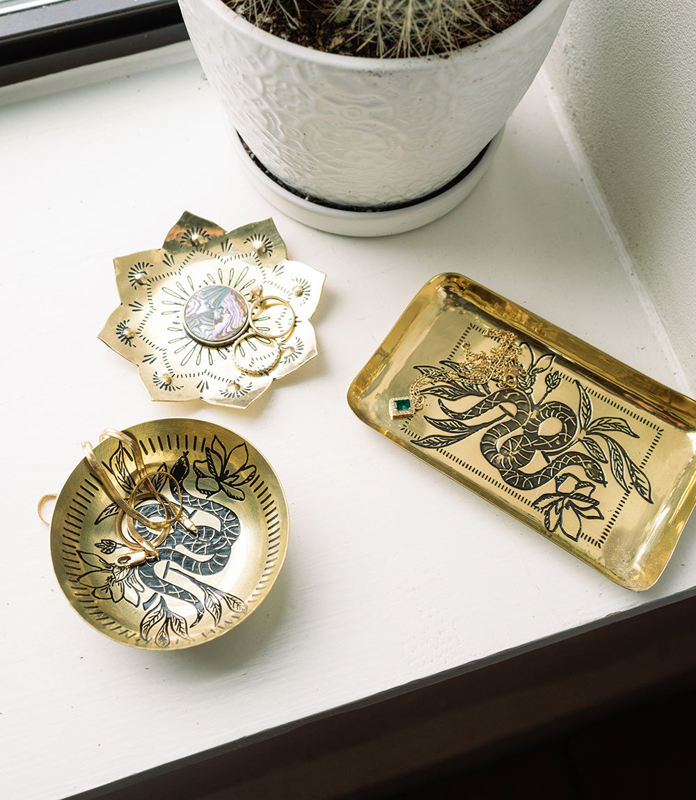 Saanp Snake Rectangular Catch-all Tray - Etched Brass - Osadia Concept Store