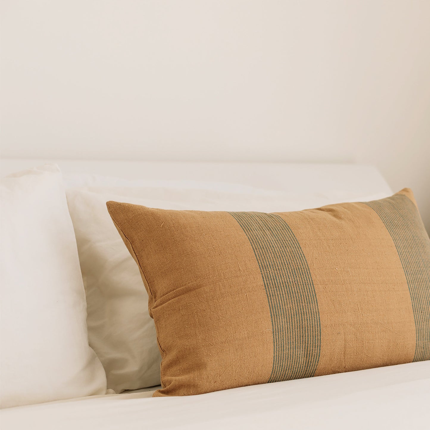 Modern Simplicity Brown cotton pin-striped lumbar pillow cover