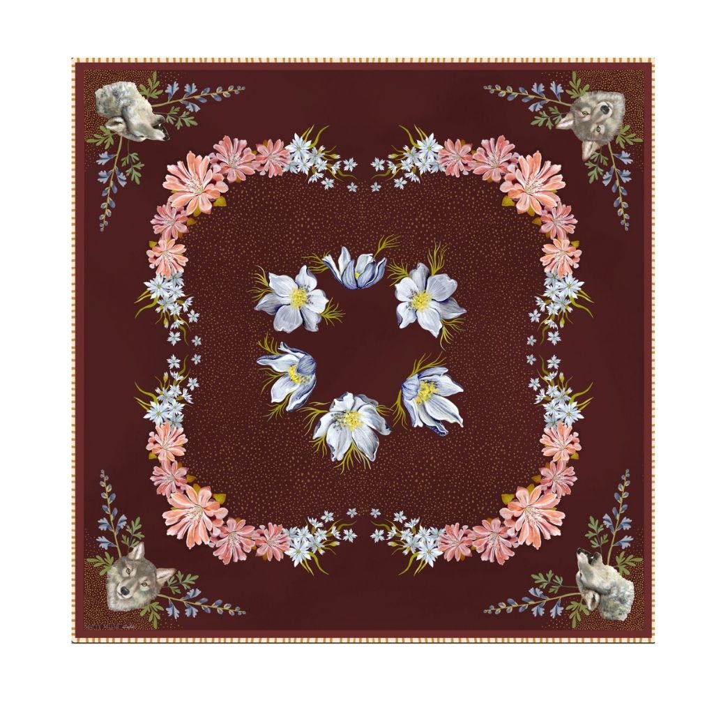 100% Silk Scarf: Lupine - Wolf Wildflower Pattern