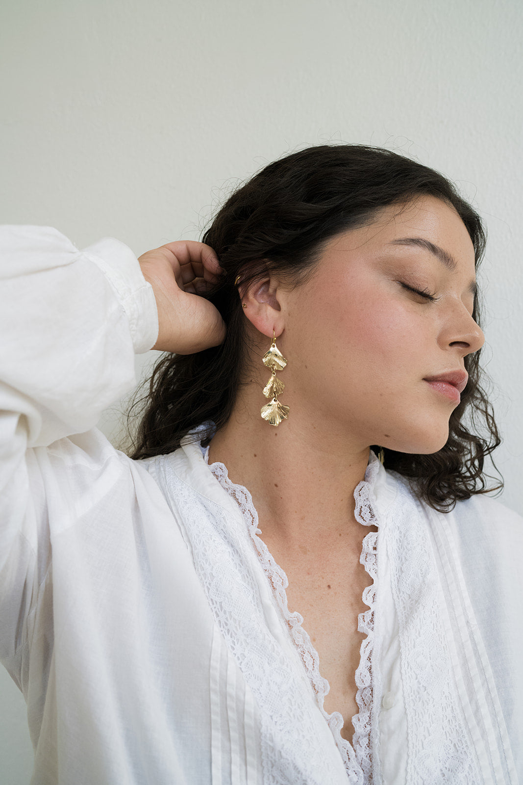Sayuri Ginkgo Leaf Triple Drop Statement Earring - Osadia Concept Store