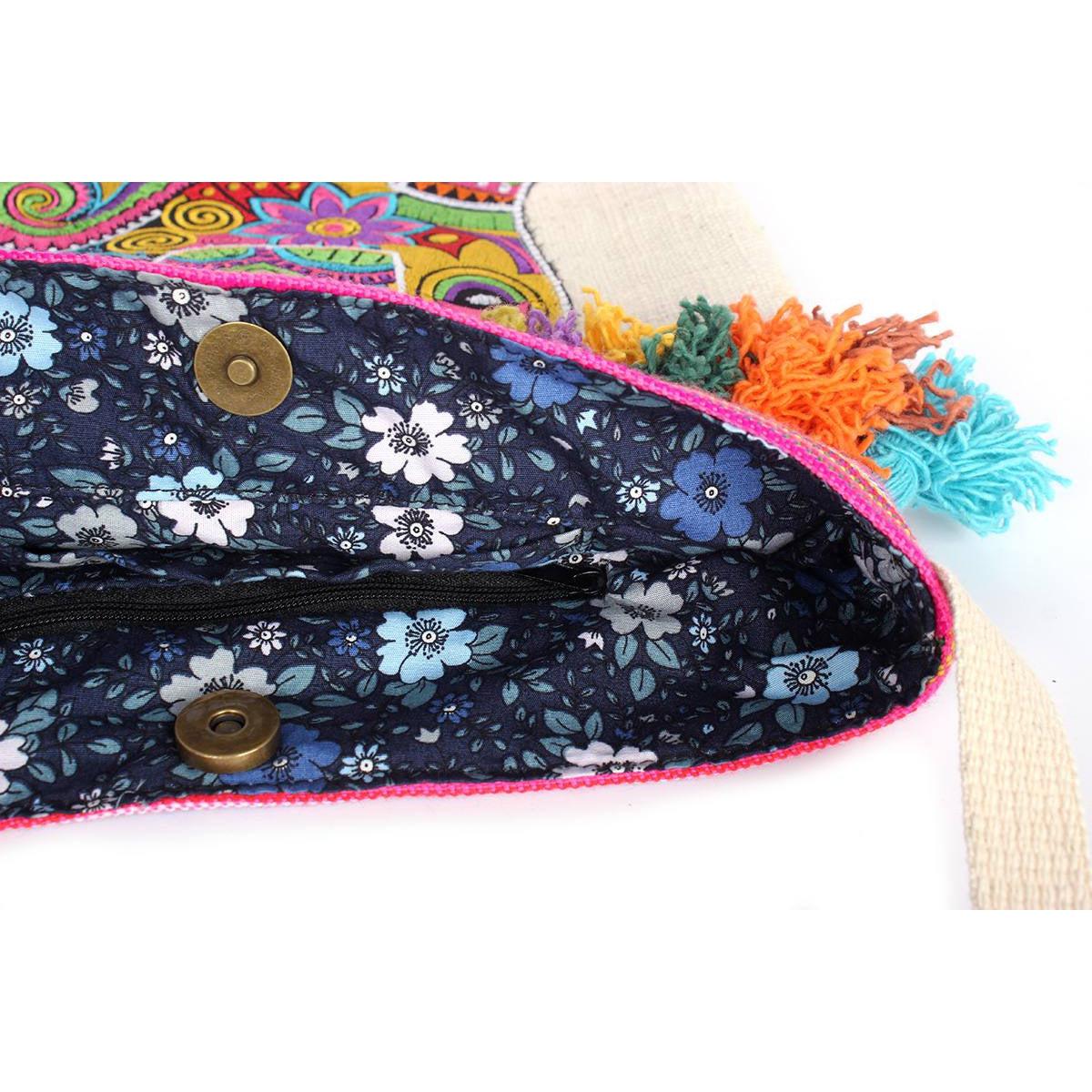 Embroidery Tassel Pom Pom Elephant Sling Bag - Thailand