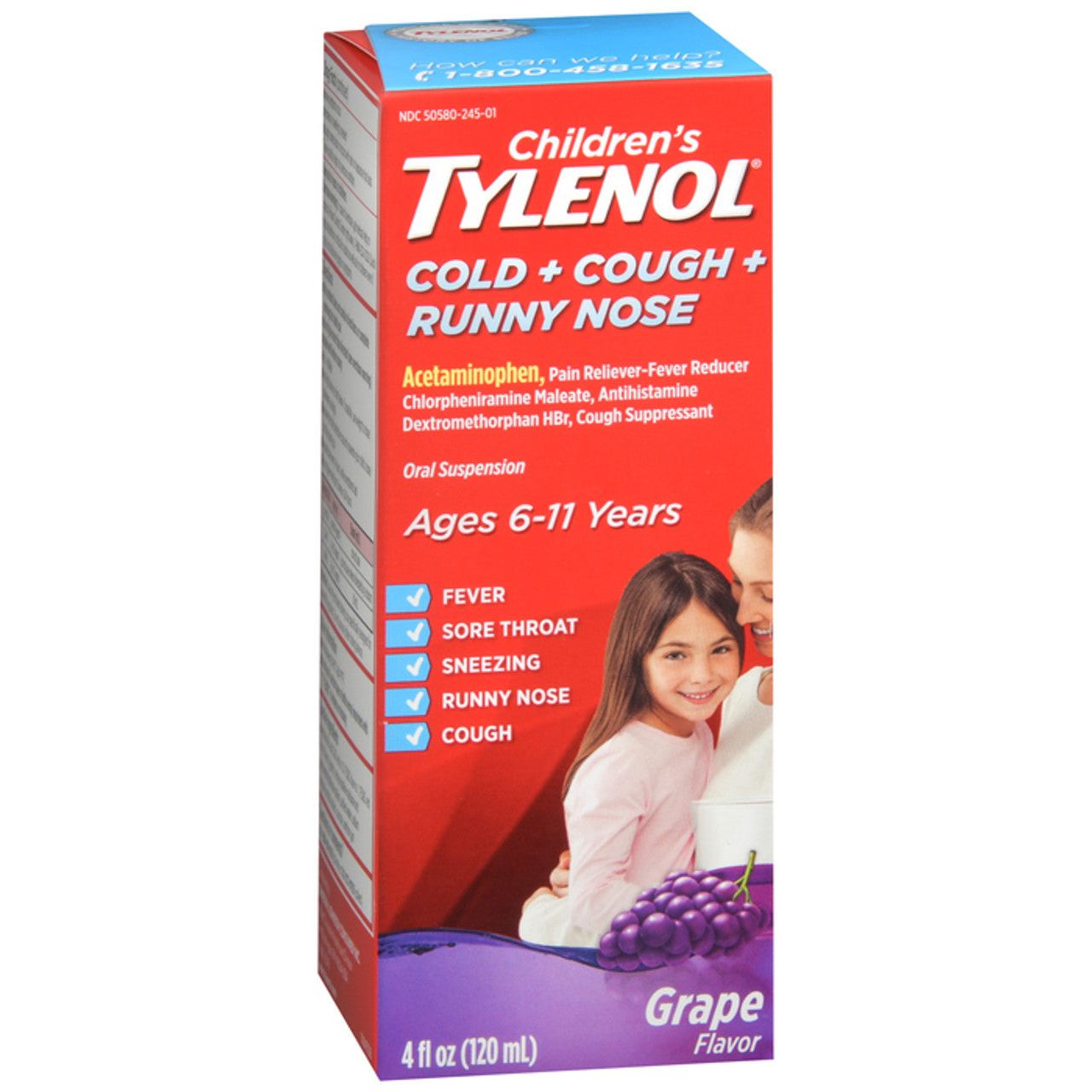 Children's Tylenol Cold + Cough + Runny Nose, Grape Flavor 4 Fl Oz