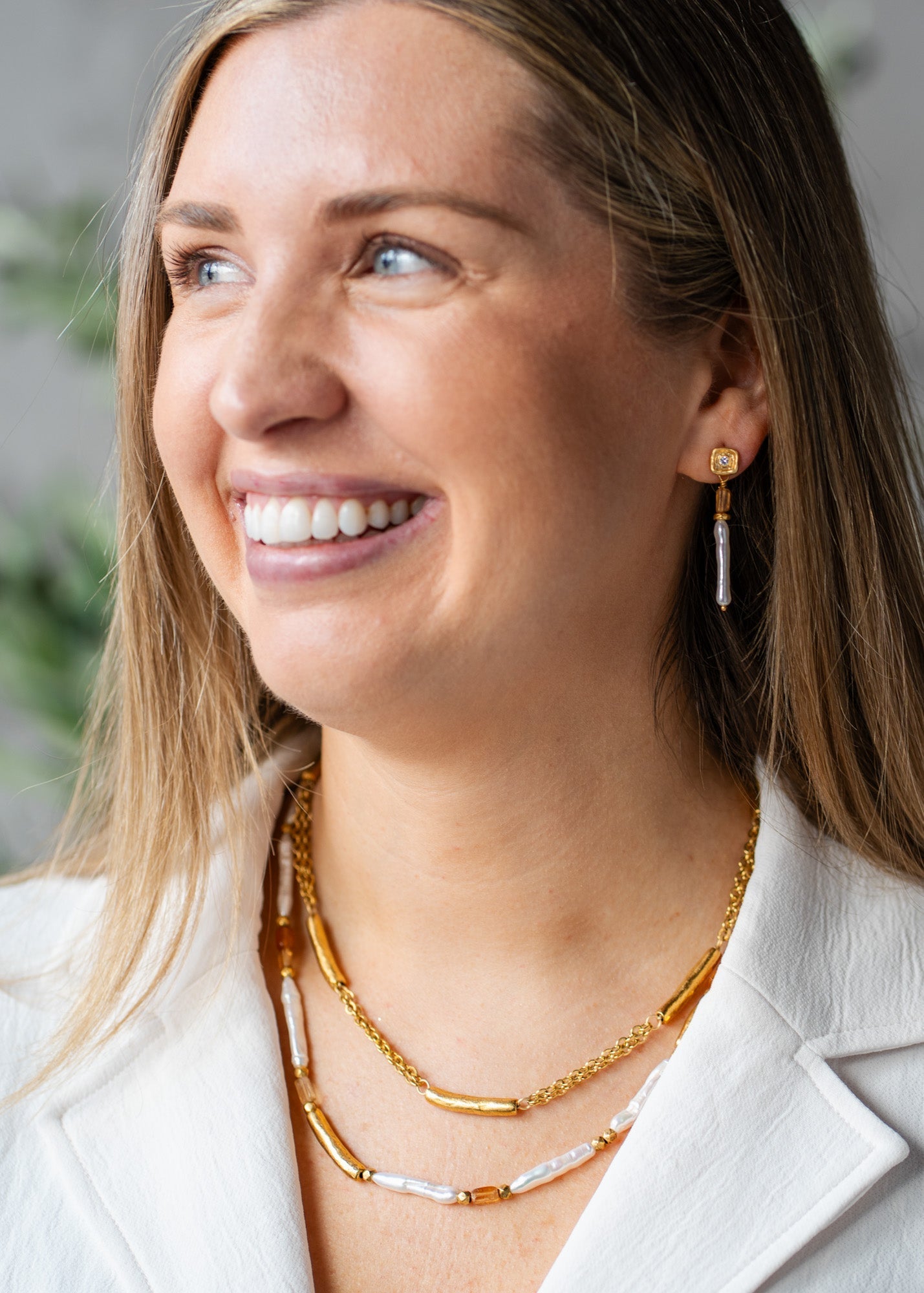 Biwa Pearl and Garnet Necklace
