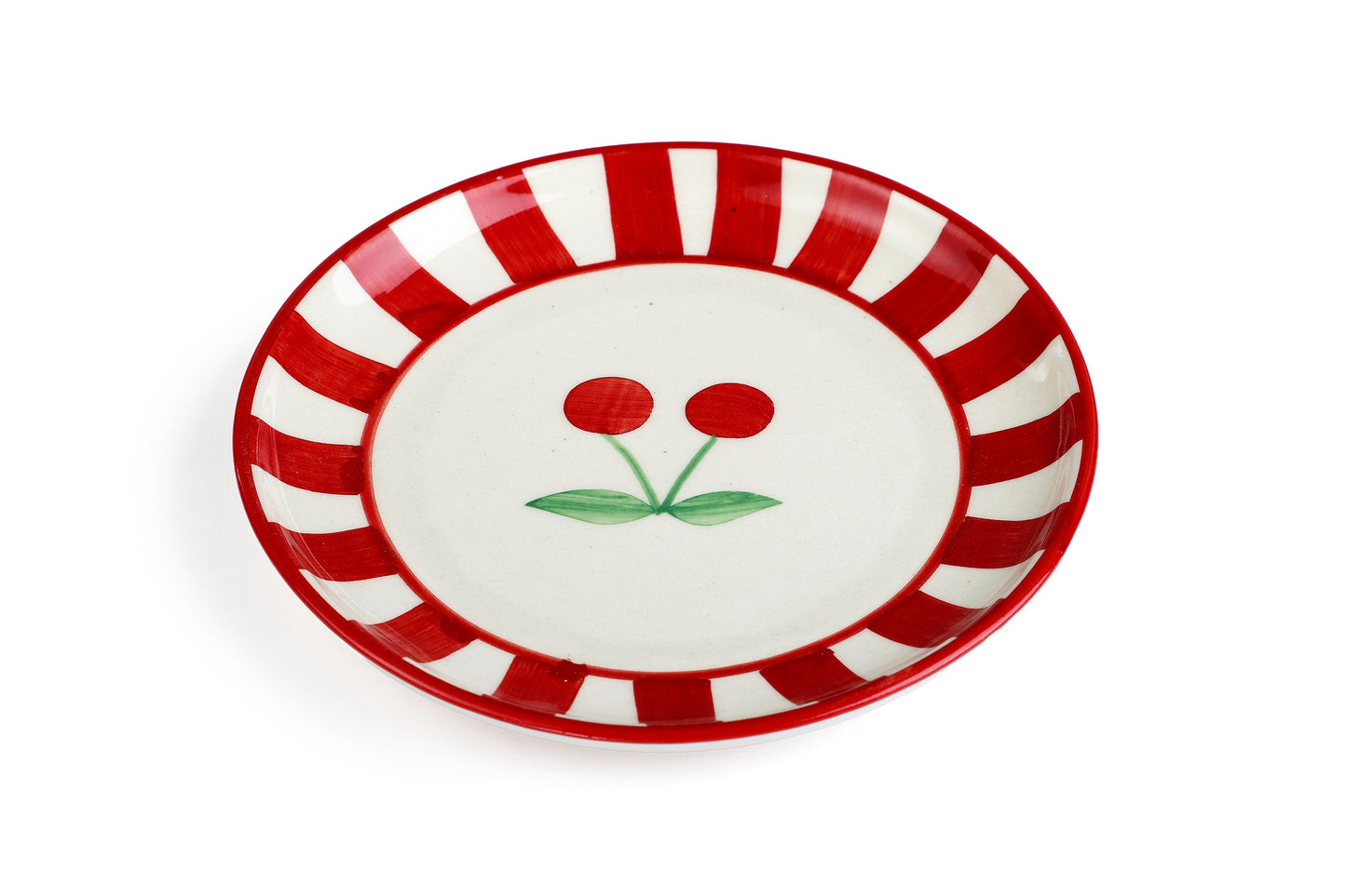 S/2 Ceramic Cherry Dessert Plate - Red