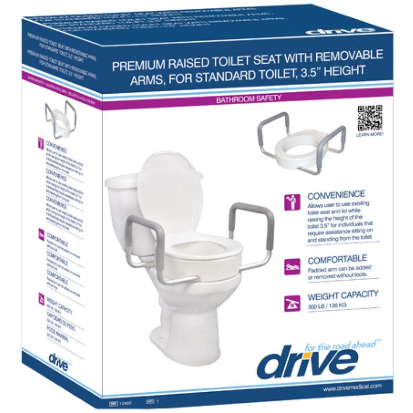 Drive Medical Premium Seat Riser With Removable Arms Standard White