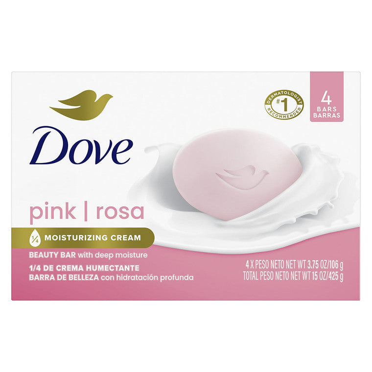 Dove Beauty Bar Gentle Skin Cleanser Pink, 3.75 Oz, 4 Bars