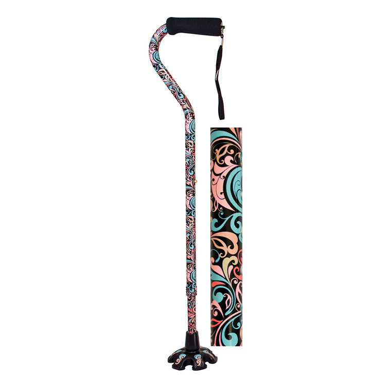 Essential Medical Supply Couture Offset Cane With Matching Standing Tip, Celebration Pattern