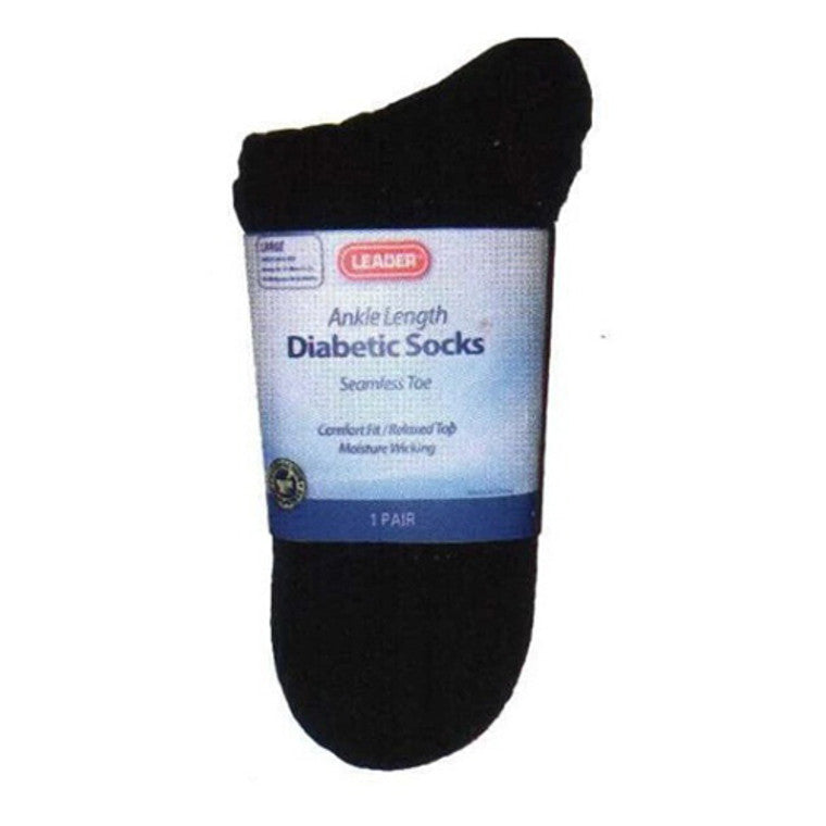 Leader Health Care Diabetic Sock Crew Black Medium - 1 Pair