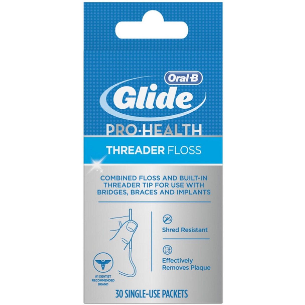 Oral-B Glide Pro-Health Threader Dental Floss For Bridges, Braces & Implants - 30 Single Used Packet