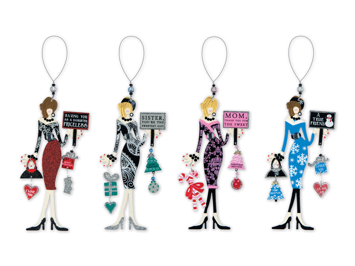 Stylish Special Friends & Family Ornaments - Set of 4