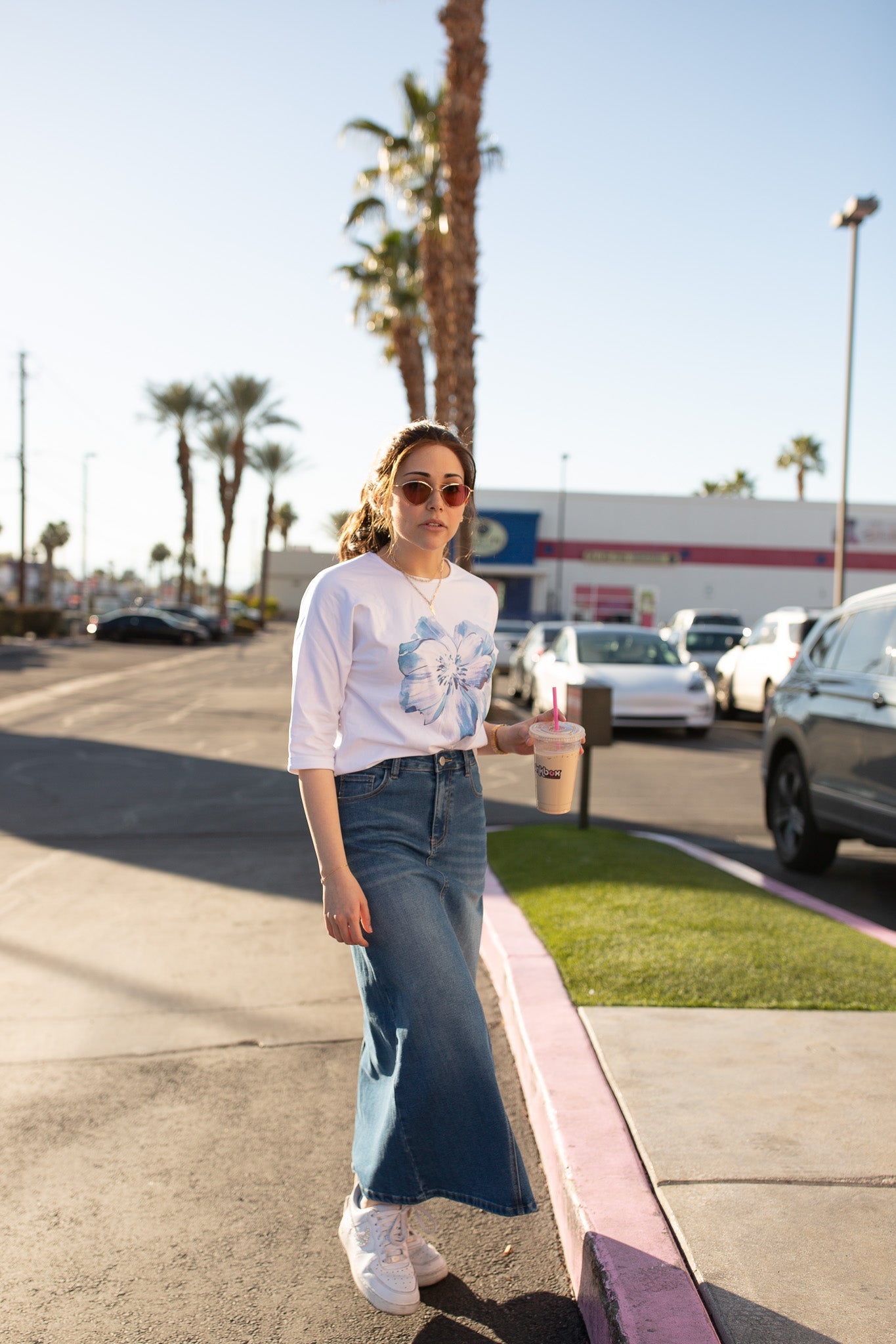 A-line Denim Maxi Skirt- Medium Wash