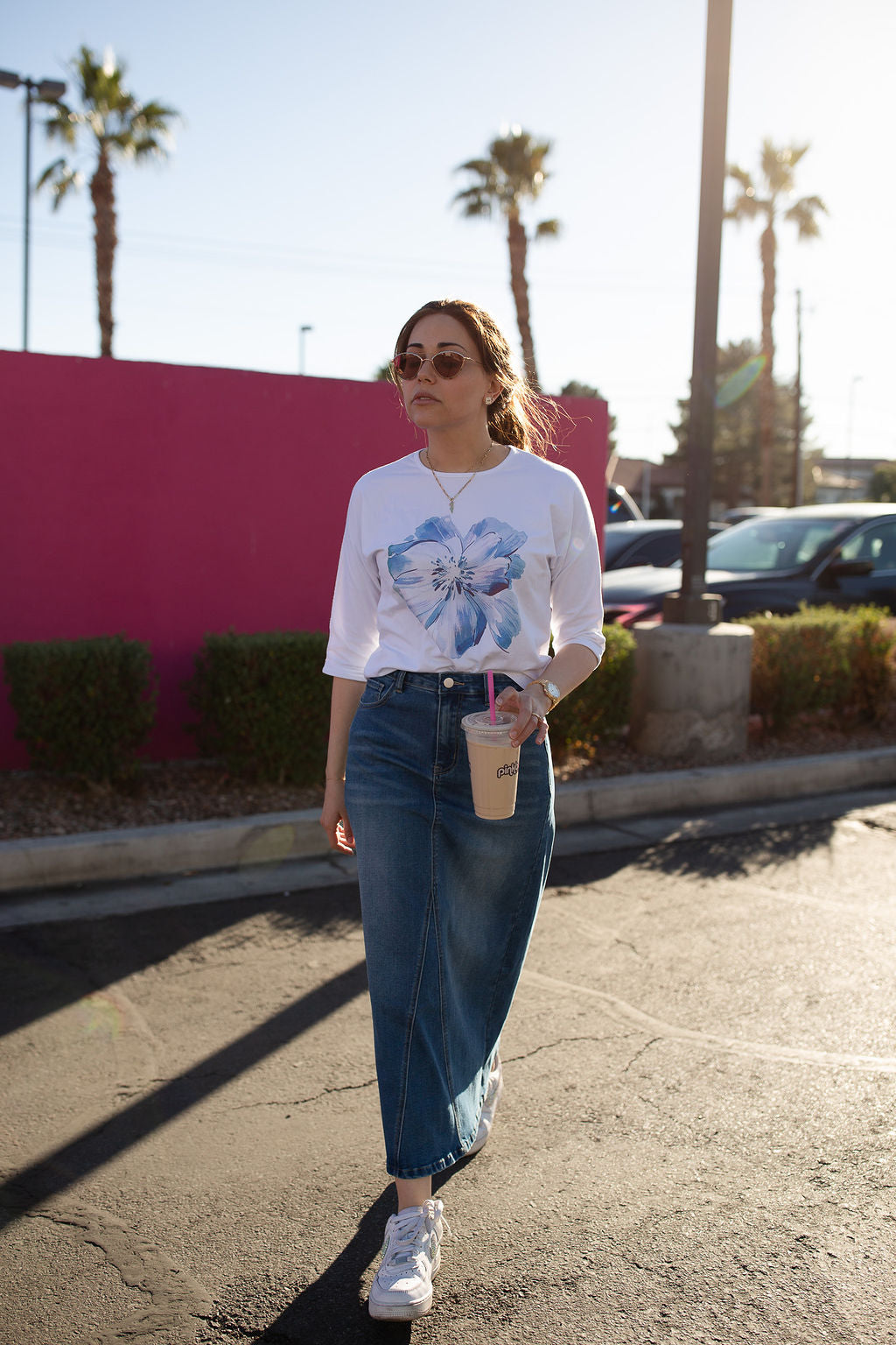 A-line Denim Maxi Skirt- Medium Wash