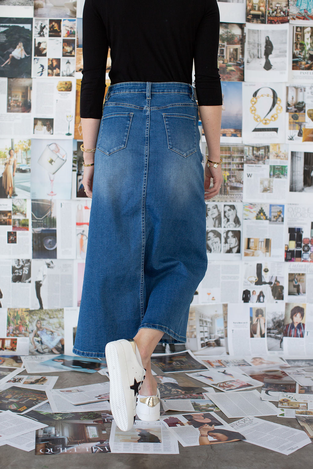 A-line Denim Maxi Skirt- Medium Wash