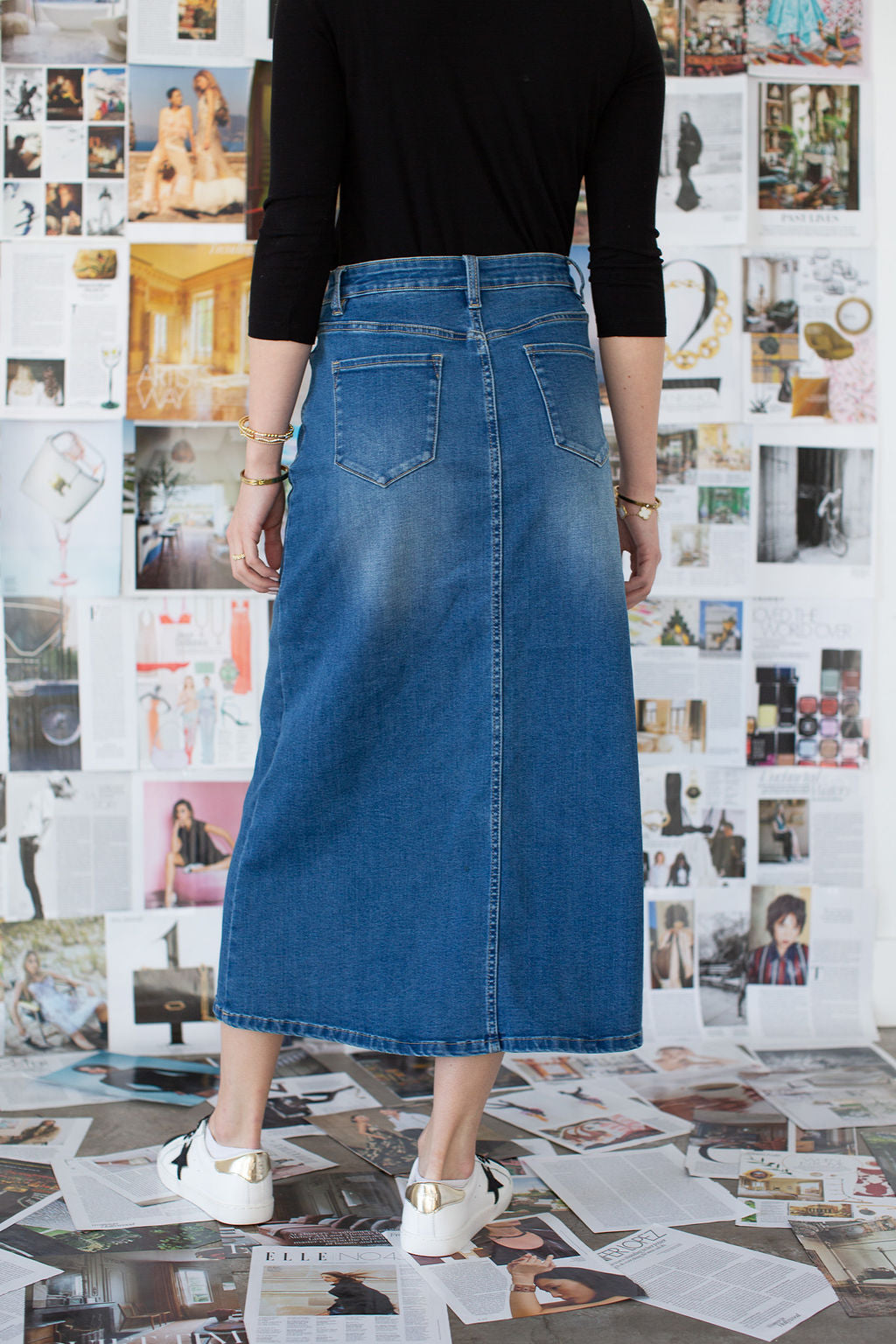A-line Denim Maxi Skirt- Medium Wash