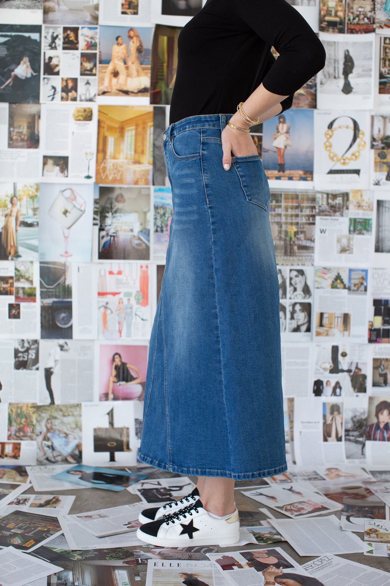 A-line Denim Maxi Skirt- Medium Wash